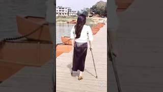 An amazing girl with an amputated leg walks on crutches as tender as a flower,(2) #shorts#amputee