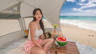 🌊CAMPING ON A BEACH SURROUNDED BY CRASHING WAVESㅣOCEAN ASMR