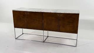 Milo Baughman for Thayer Coggin Mid Century Burlwood, Chrome and Marble Credenza