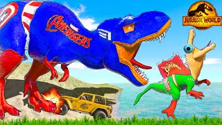 One Spiderman T-Rex vs Other Big Colorful Dinosaurs in Jurassic World! I-Rex vs T-Rex Dino Fight!