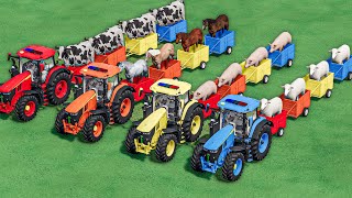 Tractor Of Colors - Crazy Animals TRAIN with Trailers and Tractors ! Farming Simulator 22