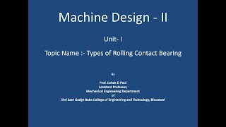 1 Unit I Types of rolling contact bearing