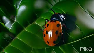 ladybug climbing leaf