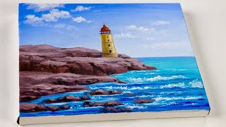 Seascape Acrylic Painting / sea Painting /Lighthouse / Painting for Beginners