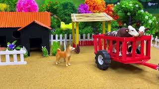 Top DIY Tractor Farm Diorama with House for Cow, Pig, Mini Hand Pump Supply Water for Animal