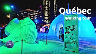 Carnaval de Québec | Palais de Bonhomme | Camping de Bonhomme | Sculptures de glace | Tour 2024 [4K]