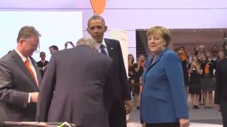 Barack Obama and Angela Merkel visit Lapp at Hannover Messe