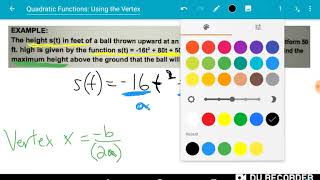 Quadratic: using the vertex