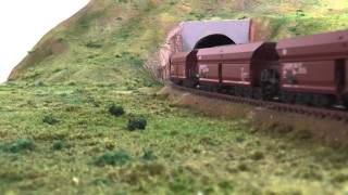 Hellenic Model Railways Club Locomotive DB BR189 heads on heavy cargo train with coal wagons!