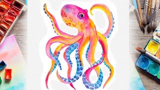 How to Paint Watercolor Octopus - DIY Nautical Illustration \ Painting Tutorial