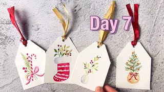 Quick& Easy Watercolor Christmas Gift Tags For Beginners | Day 7