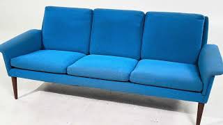 Finn Juhl Style Mid Century Danish Teak Blue Sofa