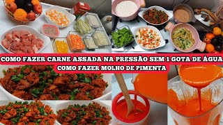 COMO FAZER CARNE DE PANELA ASSADA NA PRESSÃO SEM 1GOTA DE ÁGUA+COMO FAZER MOLHO DE PIMENTA CASEIRO