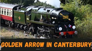 Golden Arrow steam train arrives in Canterbury, October 2023 - 34046 Braunton & 47805 diesel