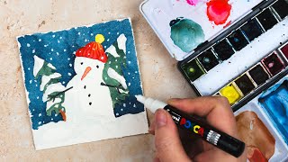 Paint a Cute Snowman! Watercolour Christmas Card No. 2