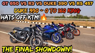 Drag Race - GT 650 VS R3 VS RS 457 Duke 390 | Impressed with the Duke 390's performance🔥|