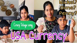 #Vlog | USA Currency explained | #TeluguVlogsFromUSA | Funny comparison | Telugu song by Adharv 🤣