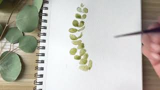 Easy beginner friendly watercolor tutorial to paint Eucalyptus branch in just two colours