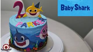 Bolo decorado Baby shark - Decoração de bolo simples e fácil