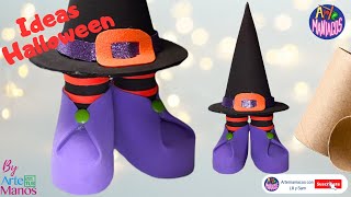 🔴Cómo Hacer DECORACIONES Para HALLOWEEN Con CARTÓN y Foami, Botas Sombrero Brujita con Artemaníacos