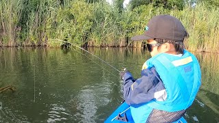 Kayak bass fishing after work in Southeast Michigan 7/30/2021: Sosuke 5 years old