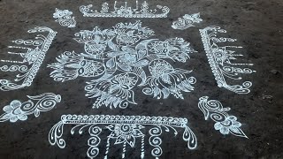 5*3dots easy daily muggulu with side border designs//simple lotus rangoli