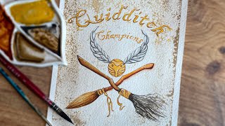 Harry Potter Watercolor Painting Tutorial | Quidditch Champions | Golden Snitch Panting