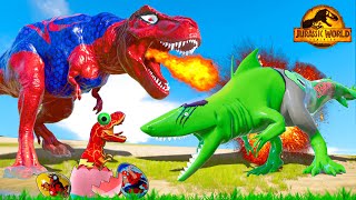 EPIC Spiderman T- Rex Evolution vs Dinosaurs Jurassic World: Indominus Rex Color Pack vs King Shark