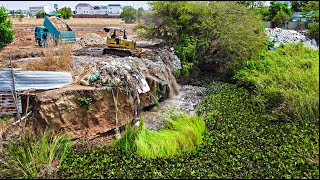 First Starting A New Project! By Komatsu Dozer D31P Pushing Clean up Trash into pond water.