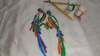 Fabric painting on mekhela sador, sarees, peacock 🦚 design, duck 🦆 design, living bird on cloth..