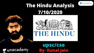 HINDU Analysis 7th OCT 2020 | By Kunal jain | UNACADEMY |