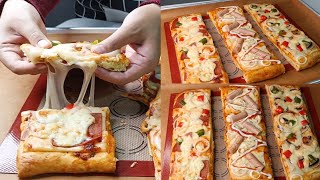 1/4 kg tepung JADI 3 VARIAN PIZZA, PIZZA PANJANG VIRAL!!  Resep pizza empuk