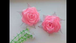 Бантики Розы из атласных лент МК Канзаши / Bows Rose satin ribbons, Kanzashi MK