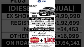 TATA NEXON FEARLESS PLUS DIESEL MANUAL ON ROAD PRICE