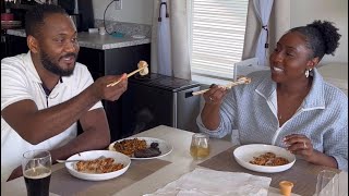 Hubby & I trying to eat our sushi with chopsticks 😆🍱🥢