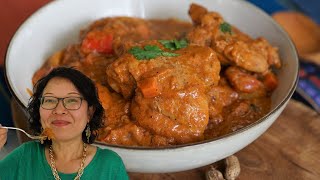 Mafé de poulet, très gouteux sans utiliser de bouillon cube. Le plat star de l’Afrique de l’Ouest