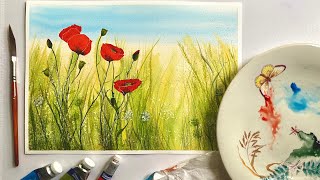 Paint Beautiful BEGINNERS POPPIES! Flowers Watercolor Landscape Painting, Watercolour Tutorial DEMO