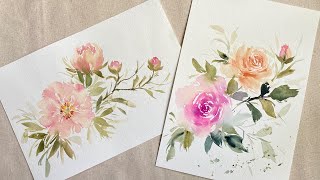 Learn How To Paint Loose & Expressive Watercolor Florals | Watercolor Roses & Peonies