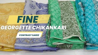 Fine georgette chikankari contrast saree | Shyamal Chikan 2022 (Hindi)