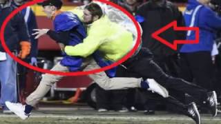 VIDEO : Kansas Chiefs security guard makes an impressive tackle of a Broncos fan