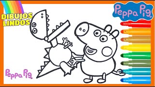 Dibuja y Colorea A George Pig Con Su Dinosaurio 🐷🦖  Peppa Pig en Español  🐷🦖 Dibujos Para Niños