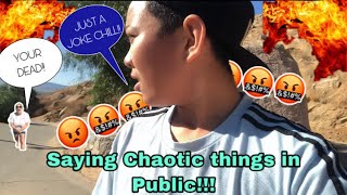 Saying and asking CHAOTIC QUESTIONS IN PUBLIC! Lady tried to fight me!