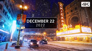 INSANE SNOWFALL over Chicago Christmas decorations - Cinematic Night walk on the Mag Mille 4K