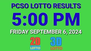 5pm Lotto Results Today September 6, 2024 ez2 swertres 2d 3d pcso