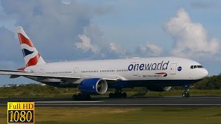 British Airways B777 Oneworld Livery departure - Cessna 402B, ATR42 and more at VCBIA Antigua