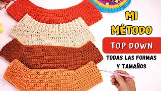 🔴Cómo tejer TOP DOWN a crochet. CÁLCULO del canesú correcto TODAS LAS TALLAS !