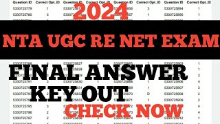 NTA UGC RE NET 2024 Final Answer Key Out I UGC NET 2024 Official Answer Key I UGC NET/JRF