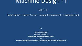 65 Unit V  Torque Requirement   Lowering Load