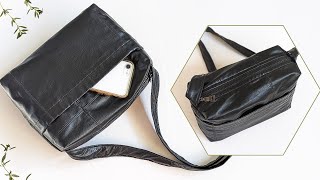 How to Make Your Own Minimalist Faux Leather Crossbody Bag Out of Old Jacket | Bag Tutorial