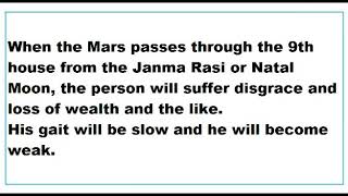 Mars's Transit in the Ninth House from the Janma Rasi or Natal Moon as per Brihat Samhita